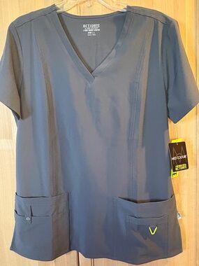 Med Couture Activate V-Neck Scrub Top in Pewter